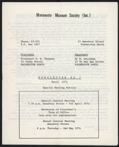 Manawatu Museum Society (Inc.) Newsletter No.7