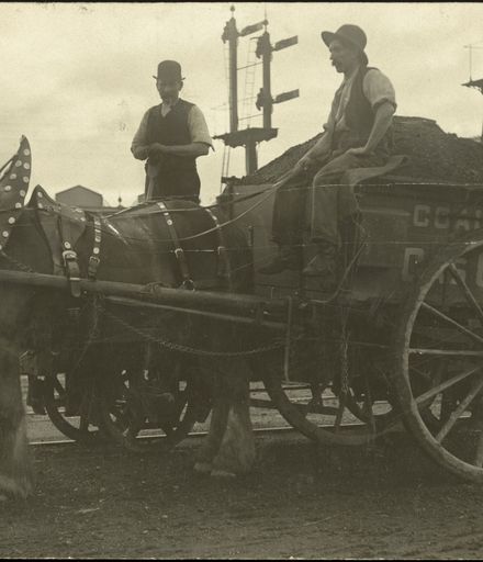 Palmerston North Gas Company horse and cart at railway yard, Main Street