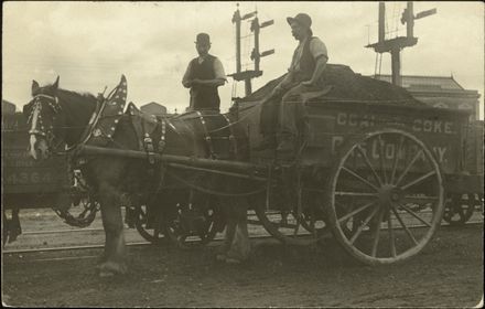 Palmerston North Gas Company horse and cart at railway yard, Main Street