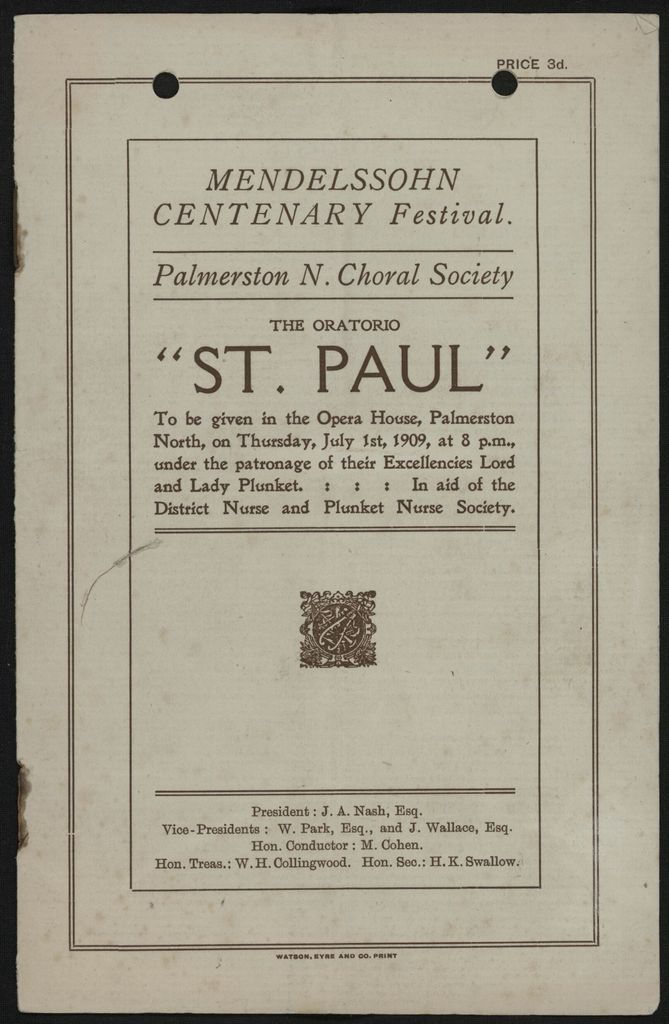 Mendelssohn Centenary Festival - Palmerston North Choral Society 1