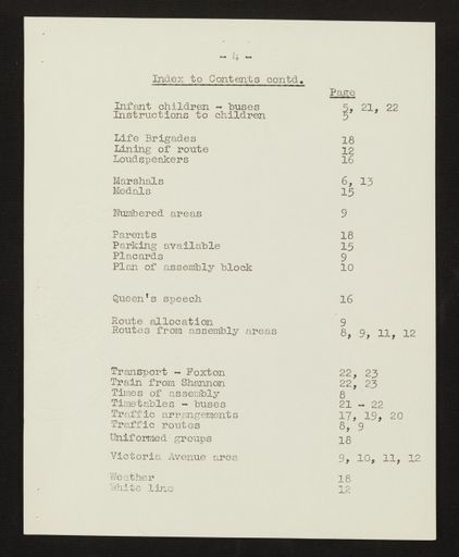 Schedule of Instructions and Details of Assembly for School Children for Royal Visit, 1954 5