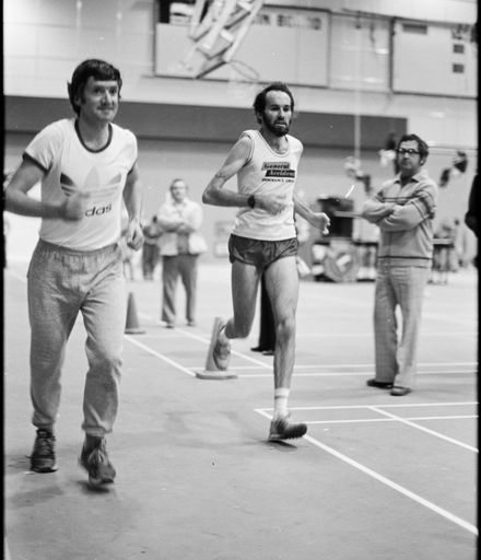 [Brian Burns runs an Indoor Marathon for Telethon 1981]