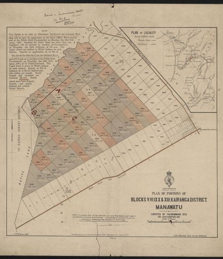 Sale of Land, Blocks V, VI, IX, X & XIII of Kairanga County