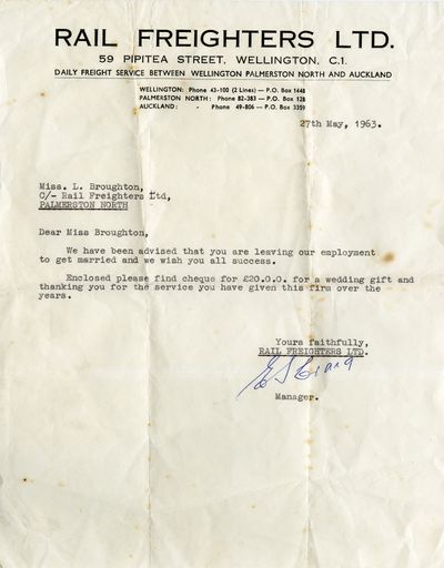 Rail Freighters Ltd., letter to Miss L. Broughton, Letter, 27 May 1963