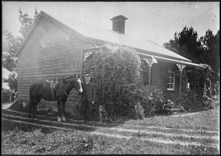 Ola Persson Dahlstrom outside his farmhouse, Whakarongo