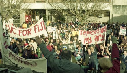 "Students out in force to protest"