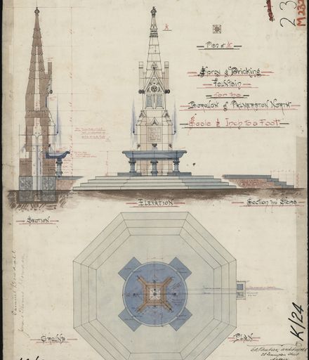 Plan of spray and drinking fountain