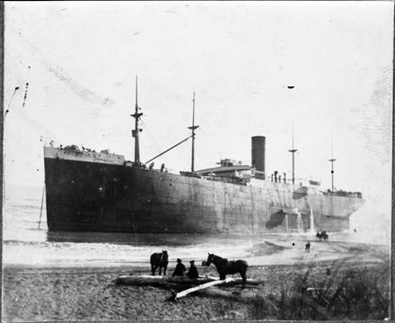 Steam ship "Indrabarah" ashore near mouth of Rangitikei River
