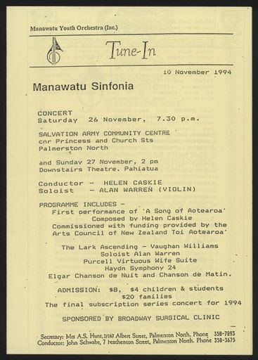 Tune-In - Manawatū Sinfonia newsletter