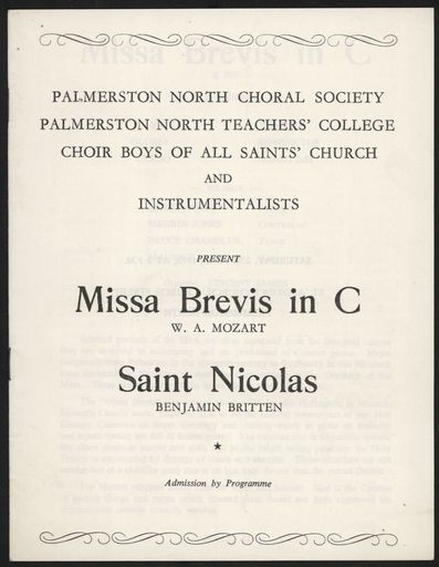 Palmerston North Choral Society concert programme