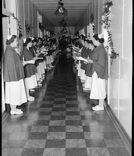 "Christmas Cheer" Nurses at Palmerston North Hospital on Christmas Eve