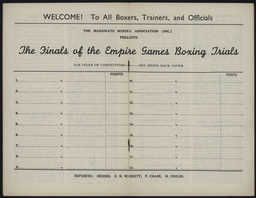 Manawatu Boxing Association Empire Games Boxing Trials Souvenir Programme 4