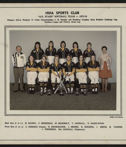 Huia Sports Club "All Stars" Softball Team 1973-1974