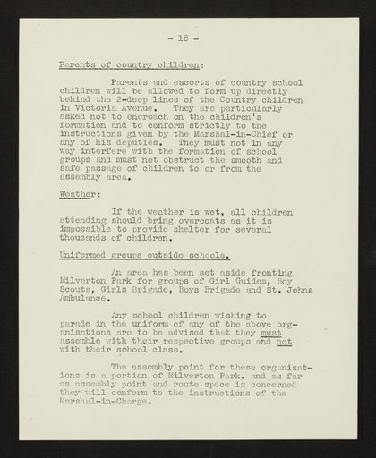 Schedule of Instructions and Details of Assembly for School Children for Royal Visit, 1954 19