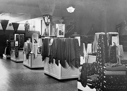 Sewing materials display at Garners, Broadway