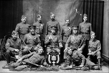 Members of the Manchester Rifles with Rifle Challenge Shield