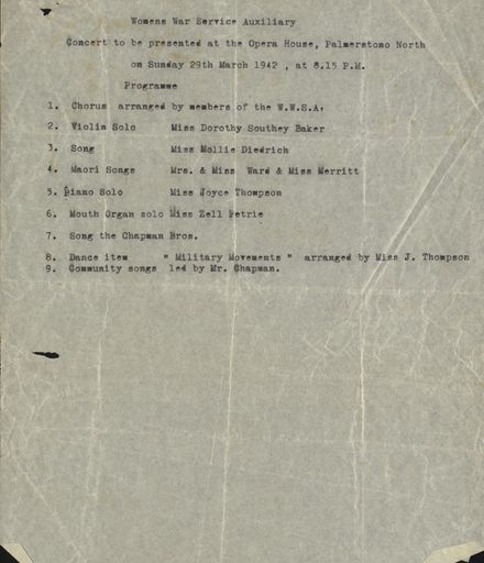 Womens War Service Auxiliary Concert programme
