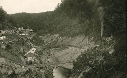 Mangahao River with Working Men's Huts - Mangahao Electric Power Scheme