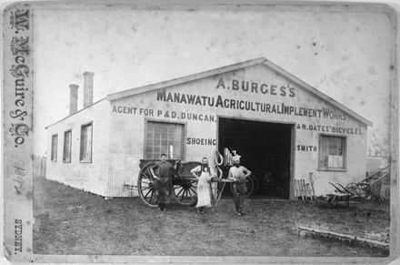 Adam Burges's Manawatu Agricultural Implement Works, corner of Rangitikei Street and Queen Streets