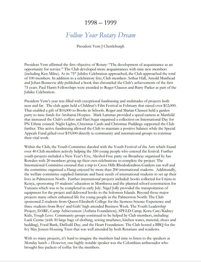 Palmerston North Rotary Club: Annual Summaries 1998-2022