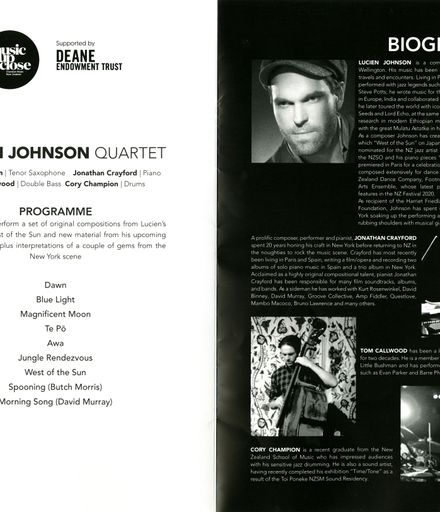 Programme - Lucien Johnson Quartet, Whanganui Opera House - 2