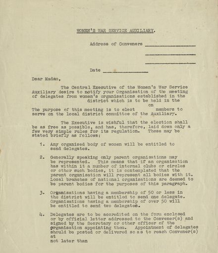 Women's War Service Auxiliary meeting of delegates template