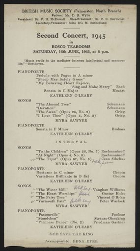 British Music Society concert programme