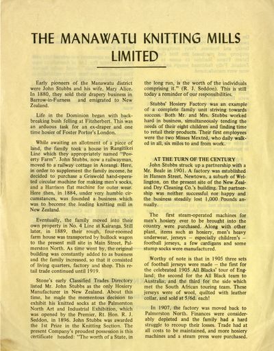 The Manawatu Knitting Mills Limited History