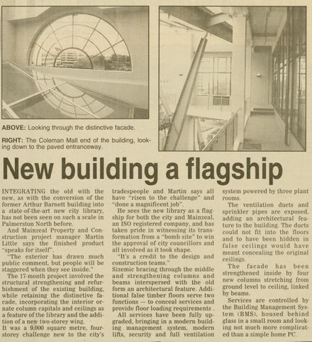 Newspaper article on the construction of new Palmerston North City Library