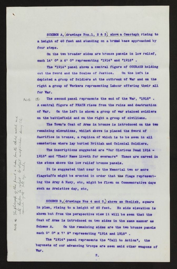 Correspondence regarding design of memorial and estimates of costs, PN & Districts Soldiers' Memorial Fund 2