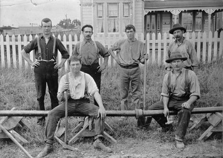 Workmen resting when laying a gas main, Russell Street