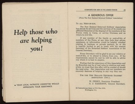 Comforts for men in the armed forces