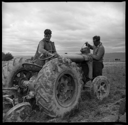 John Boman and Leo Burr Ploughing with tractor, site of Kelvin Grove Park - Resource cover image