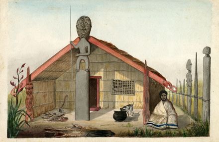 Drawing of Māori meeting house