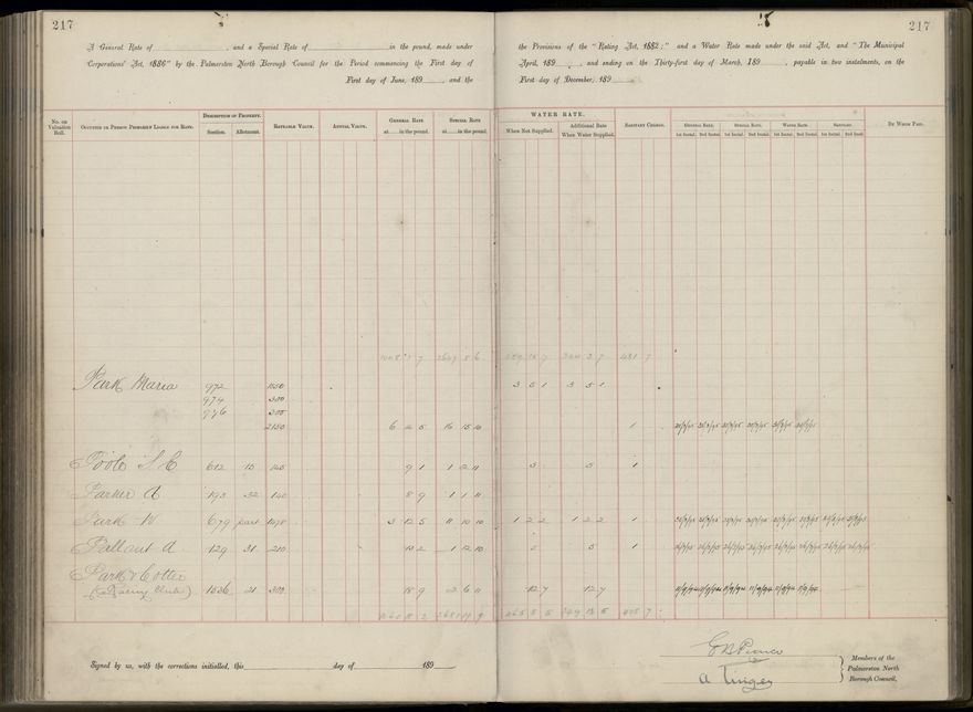 Palmerston North Rate Book, 1893 - 1896, 222