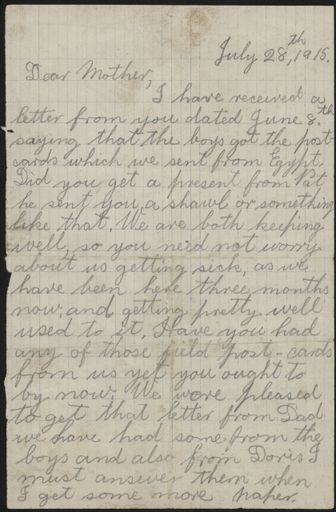 Letter home from Gallipoli during WWI