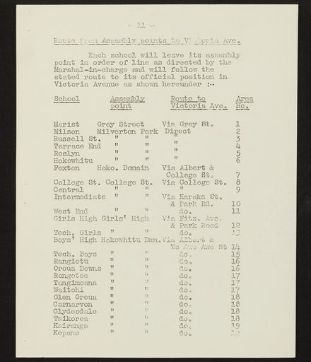 Schedule of Instructions and Details of Assembly for School Children for Royal Visit, 1954 12