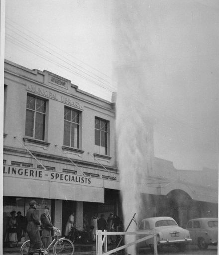 Burst water main outside the Palmerston North Public Library