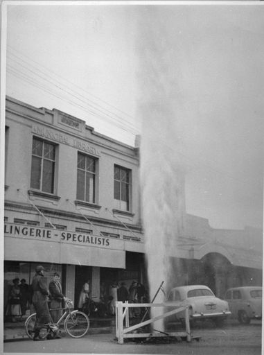 Burst water main outside the Palmerston North Public Library