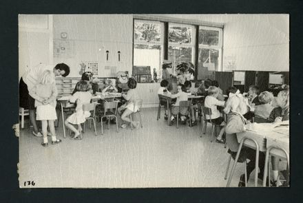 Miss Joy Whitehead, Infant Mistress, teaching in the New Junior Classroom, Aokautere School