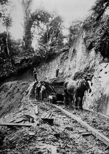 Workmen forming a tramline