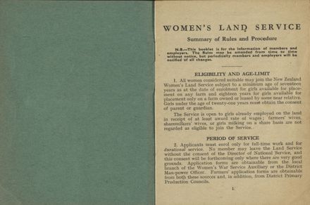 New Zealand Women’s Land Service Handbook of Information: Page 1