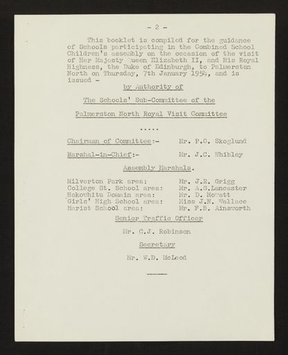 Schedule of Instructions and Details of Assembly for School Children for Royal Visit, 1954 3