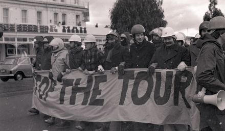 Anti-Apartheid and anti-Tour protest vanguard on match day.