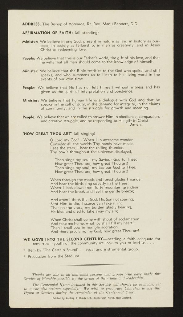 Palmerston North Centennial Service of Worship 3