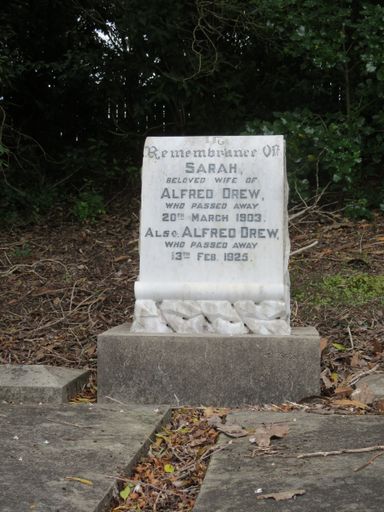 Gravestone for Sarah and Alfred Drew
