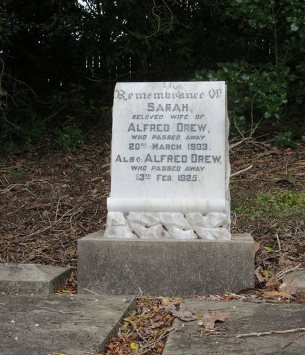 Gravestone for Sarah and Alfred Drew