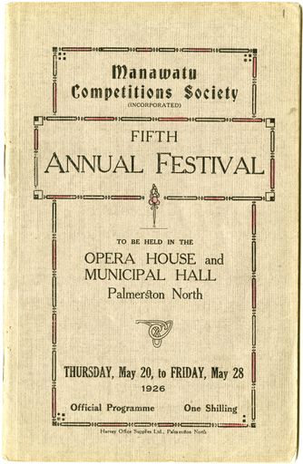 Manawatū Competitions Society, Official Programme, Fifth Annual Festival