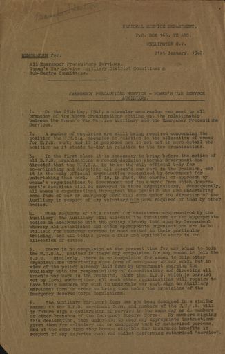 Memorandum from National Service Department 21 January 1942