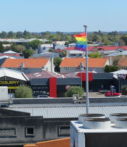 Rainbow flag flying in George Street